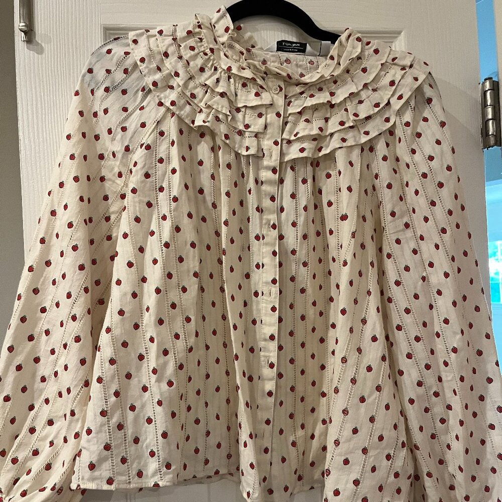 & Other Stories Cream Ruffle Blouse with Red Dot Print